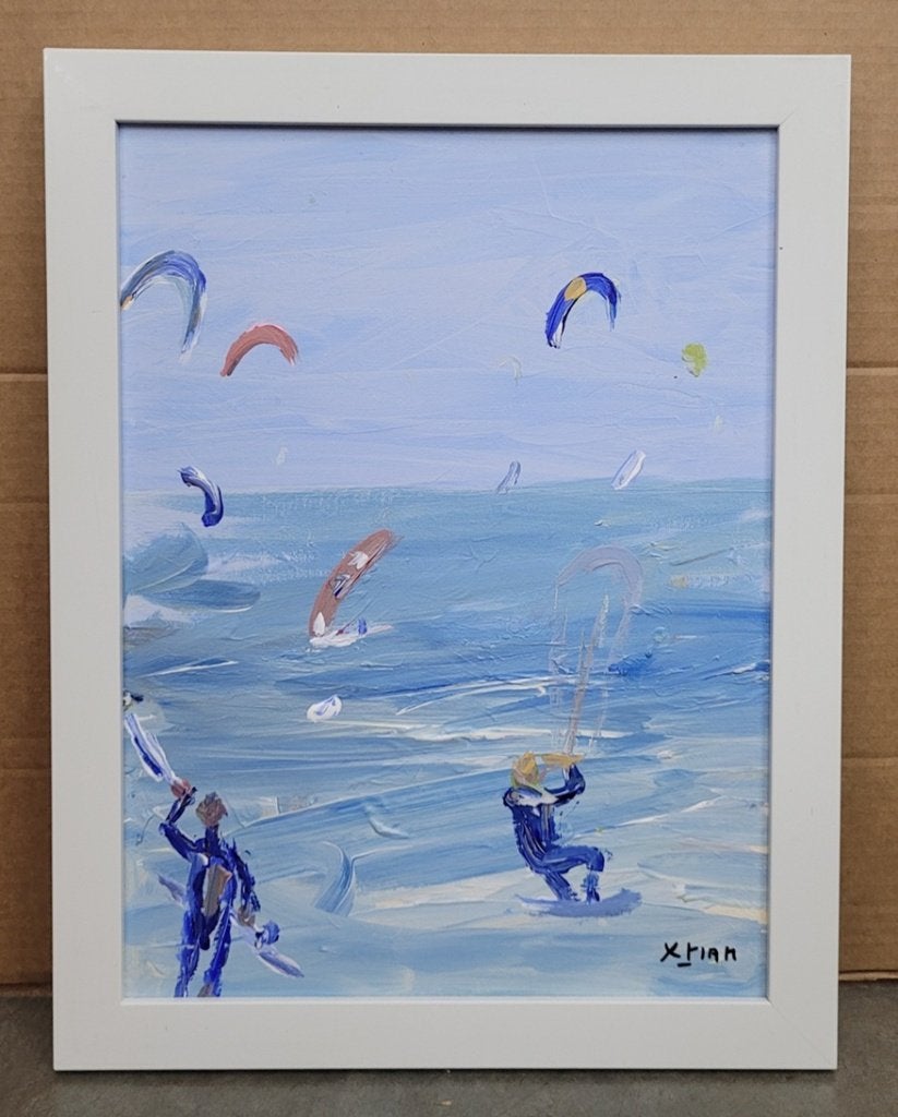XTIAN, Kitesurfers, Antiquités & Art, Art | Peinture | Classique, Enlèvement ou Envoi, Peinture à l'huile, Encadré, Maritime / eau