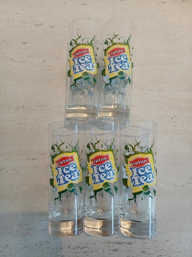 Ensemble de 5 verres à thé glacé Lipton, Collections, Enlèvement, Comme neuf, Verre à soda