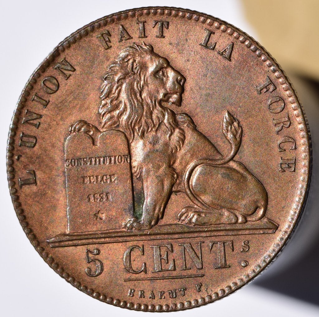 5 centimes cuivre 1855 grand 5 , Léopold 1er **RARE**, Timbres & Monnaies, Envoi, Autre, Monnaie en vrac