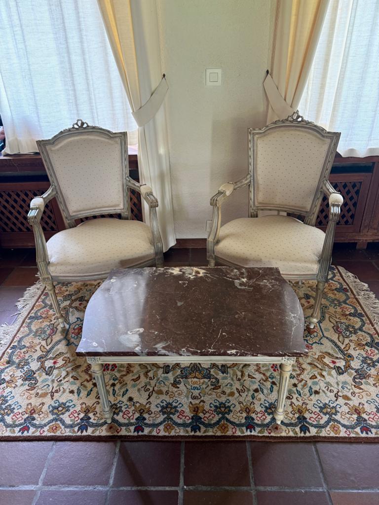 Ensemble table basse marbre et 2 fauteuils Voltaire, Enlèvement, Utilisé, Ancien