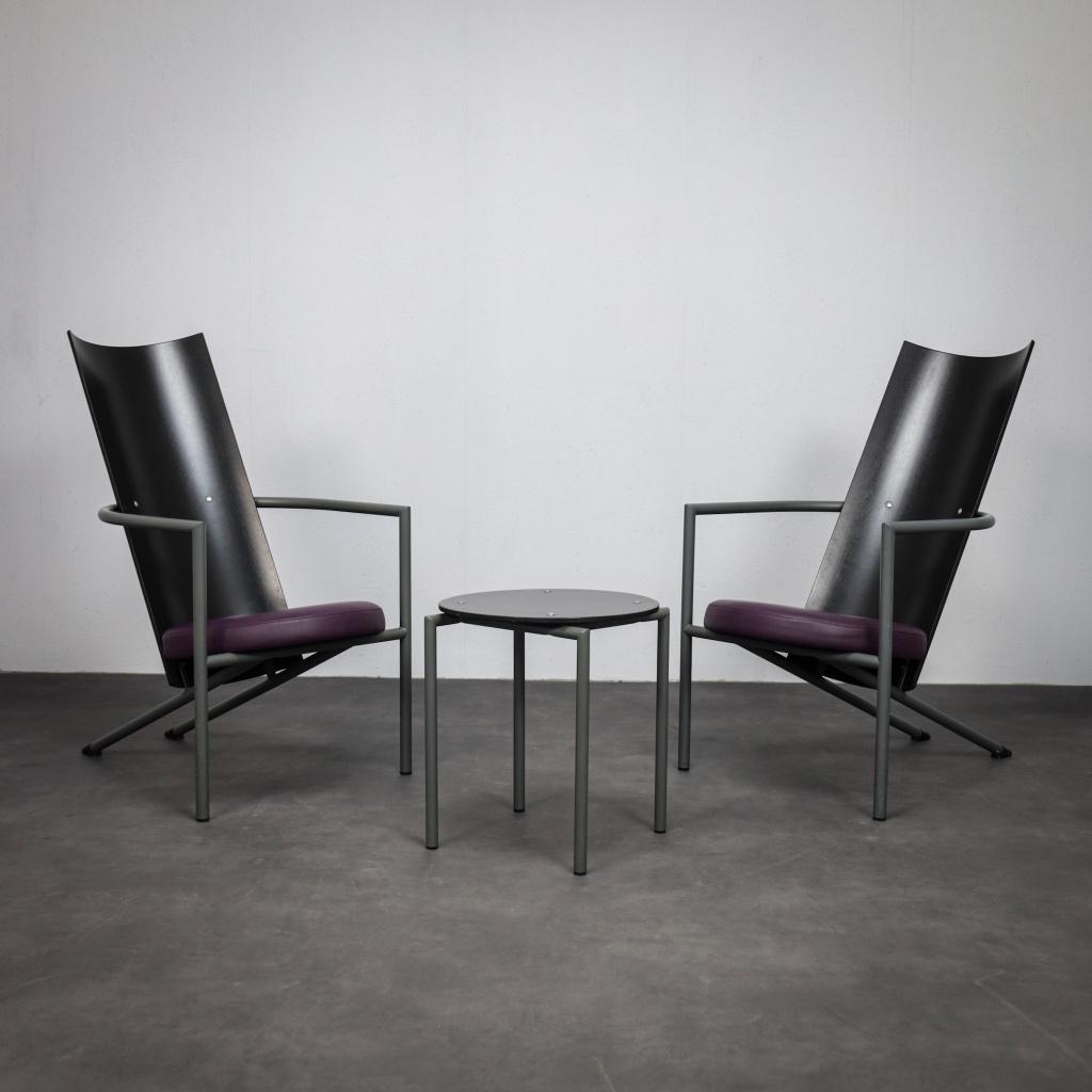 Postmoderne set van twee fauteuils met bijzettafel, 1980, Ophalen, 75 tot 100 cm, Zo goed als nieuw, 50 tot 75 cm