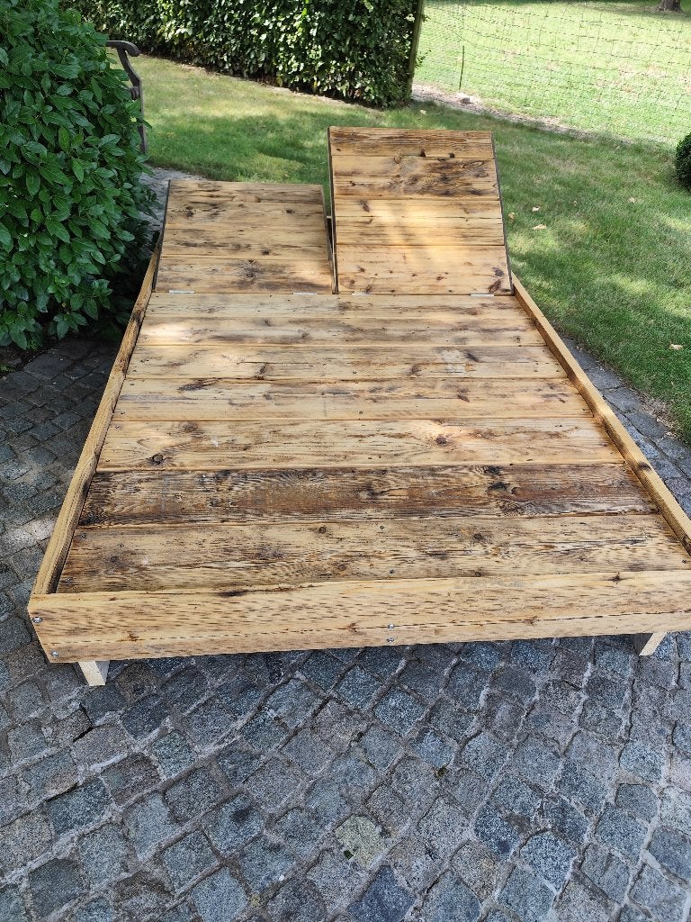 2-persoonsligbed tuin, Tuin en Terras, Ophalen, Gebruikt, Hout, Verstelbaar