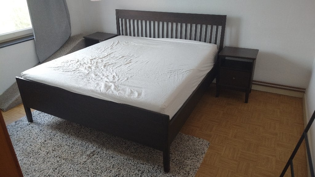 Lit double avec tables de chevet, Autres dimensions, 210 cm, Brun, Enlèvement