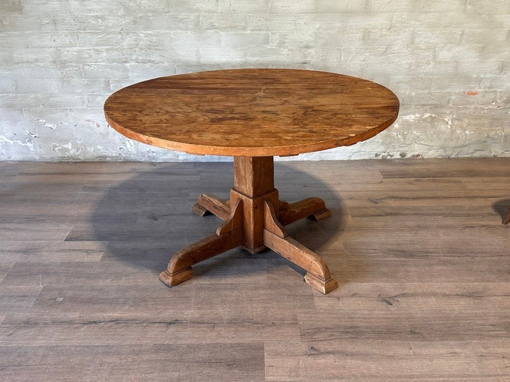 Table de ferme ancienne - 129 cm de diamètre + 77 cm de haut, Maison & Meubles, 100 à 150 cm, Quatre personnes, Enlèvement ou Envoi