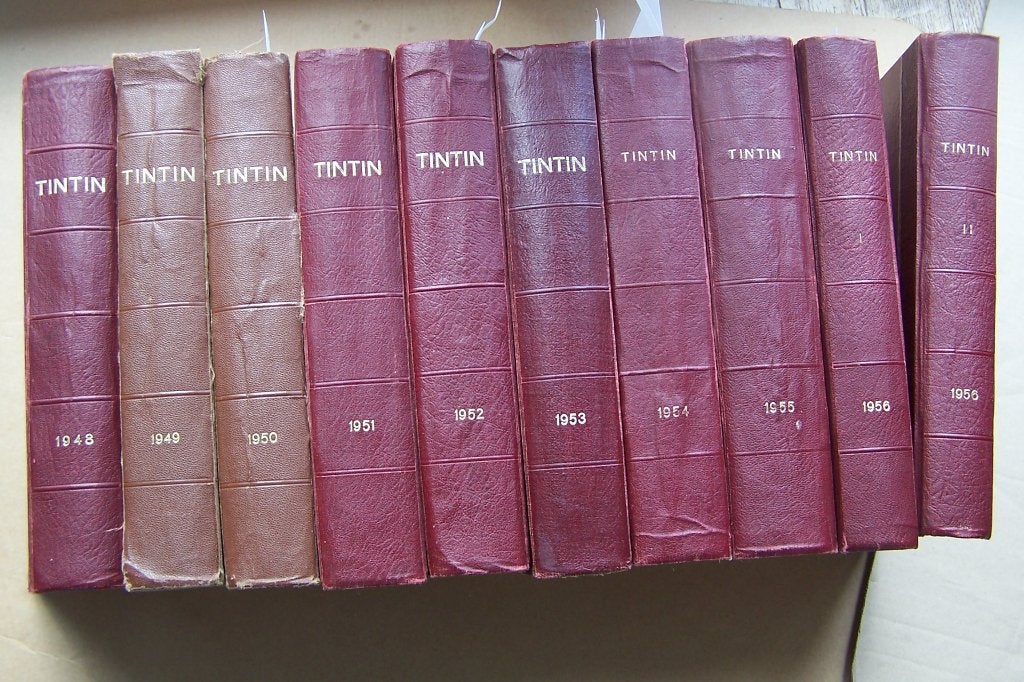 Tintin - 10 Recueils Magazines 1948 à 1956. Reliures amateur, Livres, Série complète ou Série, Enlèvement, Utilisé, Hergé