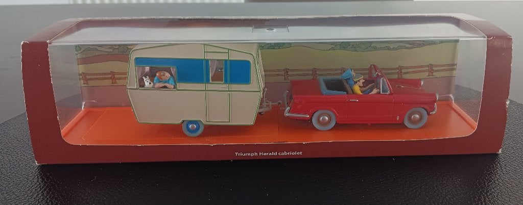 Kuifje: Triumph en caravan schaal 1/43, Ophalen of Verzenden, Gebruikt, Overige typen, Overige merken