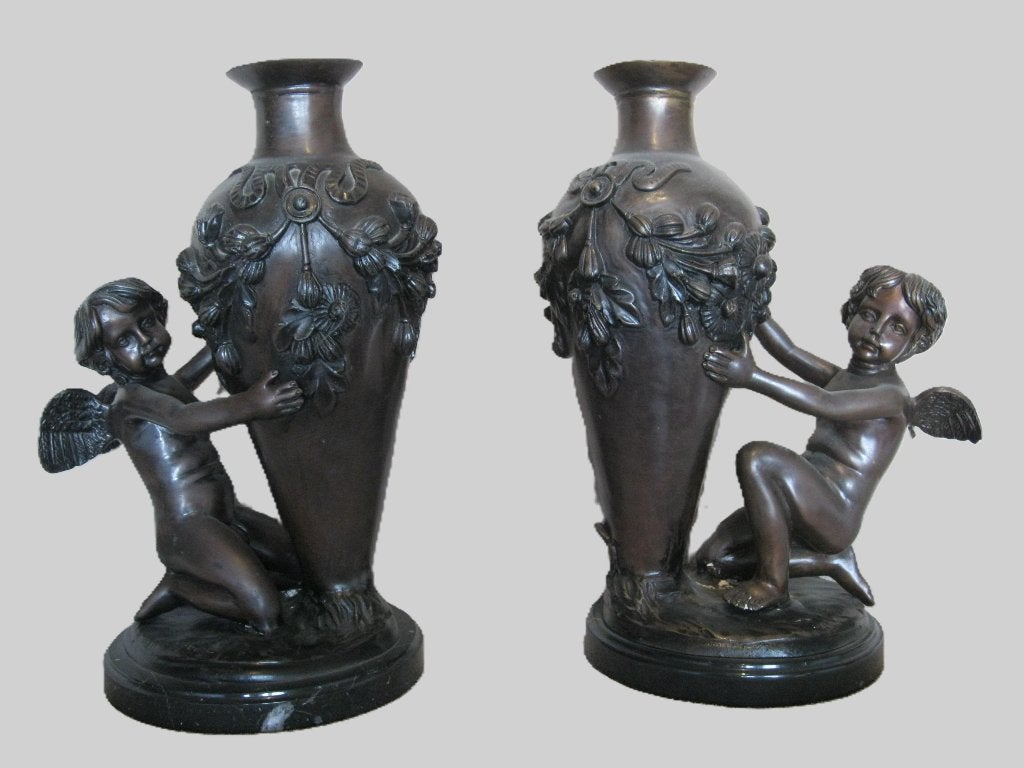 Auguste Moreau bronzen vazen., Ophalen, Brons