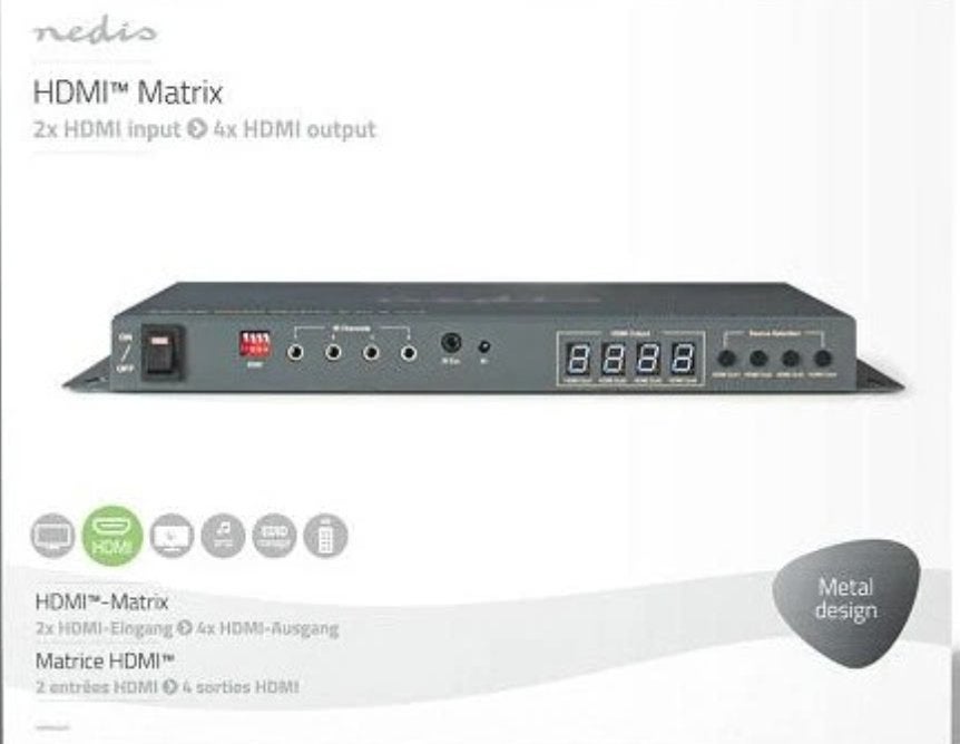 Nedis 4K HDMI Matrix Switch (4 In / 2 Uit) – Incl. remote, Audio, Tv en Foto, Audiokabels en Televisiekabels, Ophalen of Verzenden