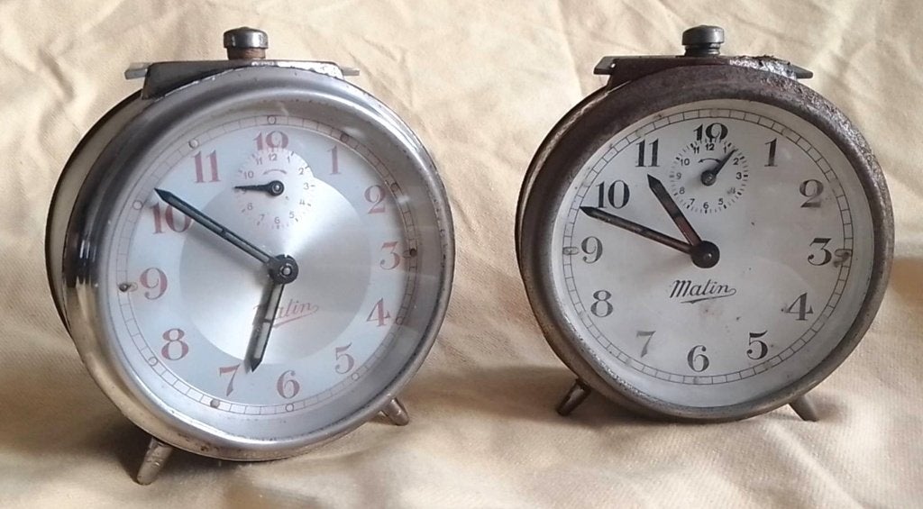 Set van twee „Morning” wekkers uit 1948, Ophalen of Verzenden, Gebruikt, Analoog
