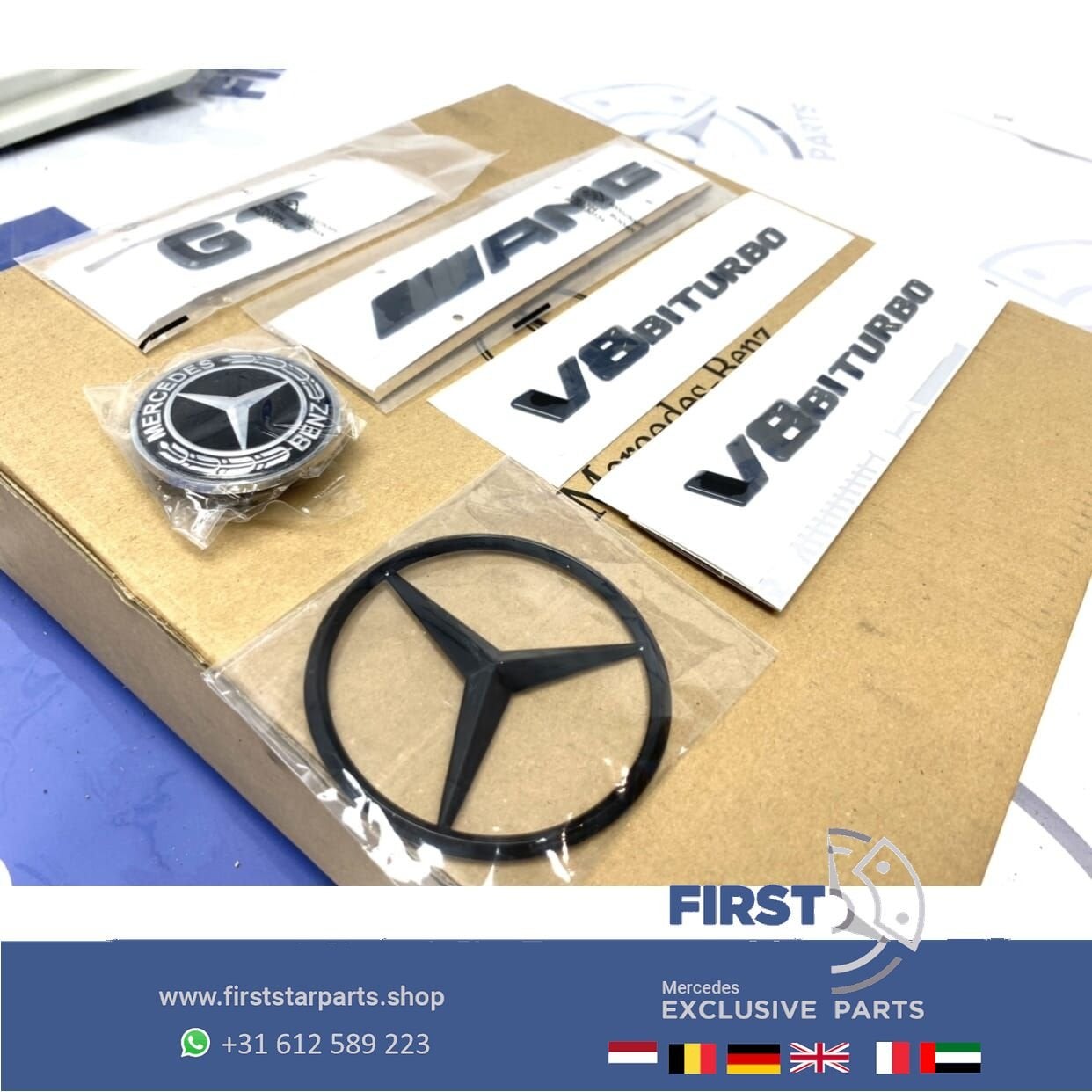 BLACK W190 GT AMG LOGO SET ZWART GTC GTS GTR EMBLEMEN V8 GT, Utilisé, -, -, Enlèvement ou Envoi