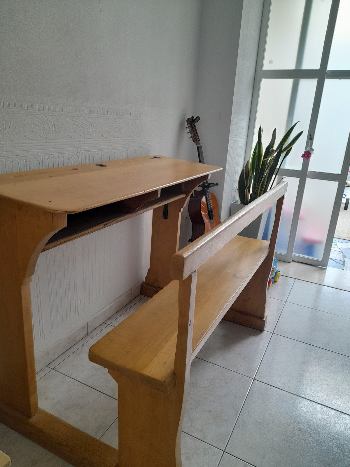 Schoolbank vintage, Ophalen, 120 cm, Hout, Kinderbureau
