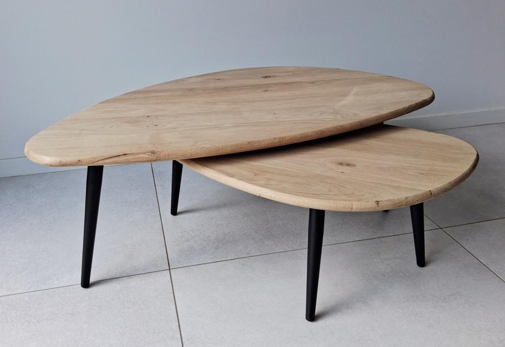 Salontafel set massief eikenhout, Maison & Meubles, Tables | Tables de salon, Neuf, Moins de 50 cm, 50 à 100 cm, 50 à 100 cm, Autres formes