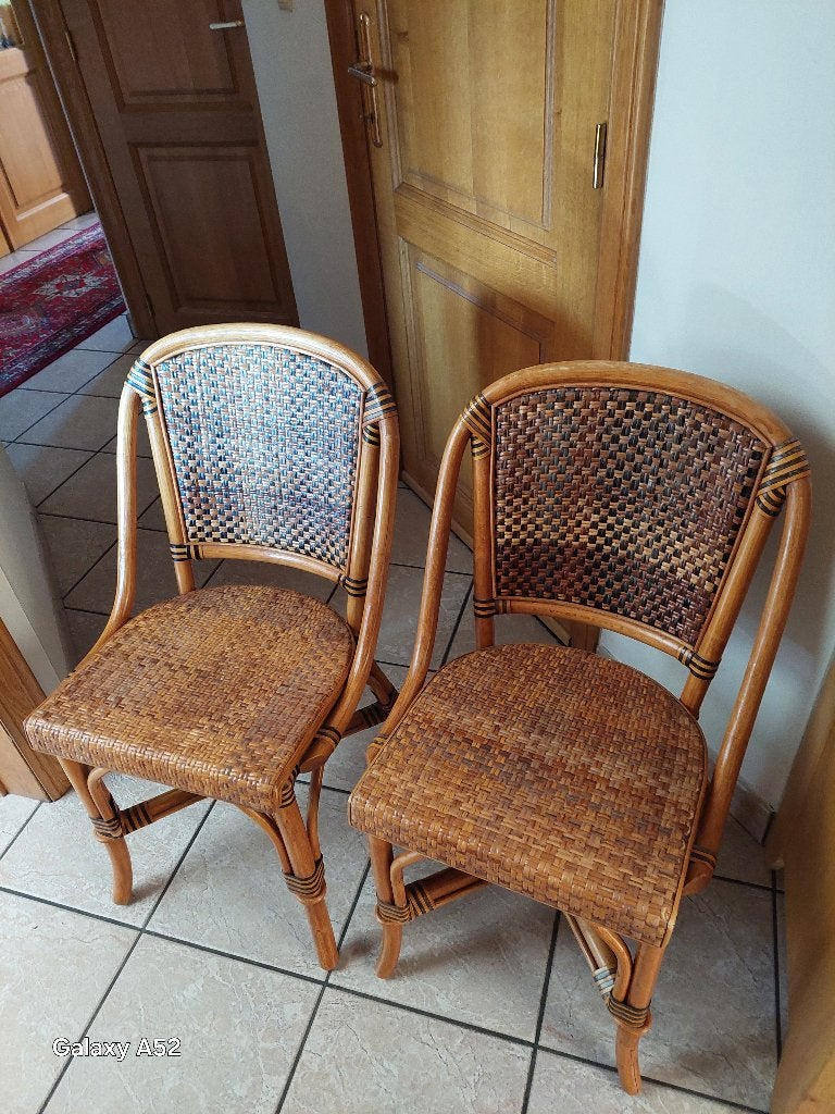 2 chaises salle à manger ou véranda en bois courbé et rotin, Bois, Comme neuf, Enlèvement, Deux