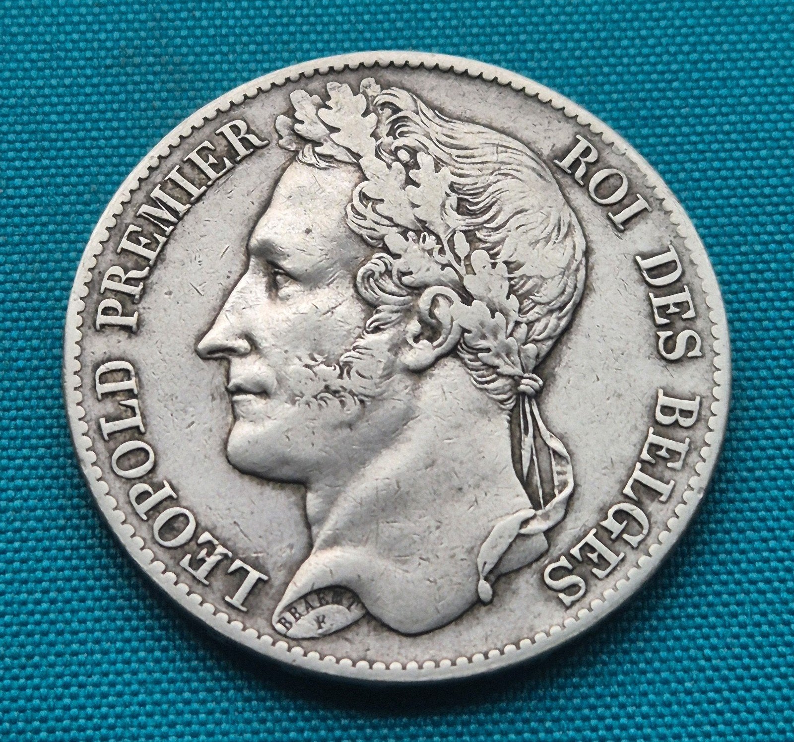 België  5 Francs 1849  Gelauwerd, Zilver, Ophalen of Verzenden, Losse munt, Zilver
