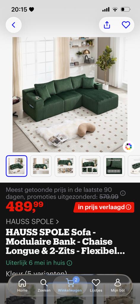 Zetel, Huis en Inrichting, Zetels | Zetels, Ophalen, Hoekbank, Stof, Groene modern zetel