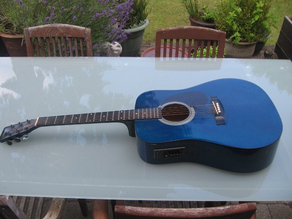 blauwe Stagg Acoustic / elektrische Gitaar met 6 snaren, Muziek en Instrumenten, Ophalen, Gebruikt
