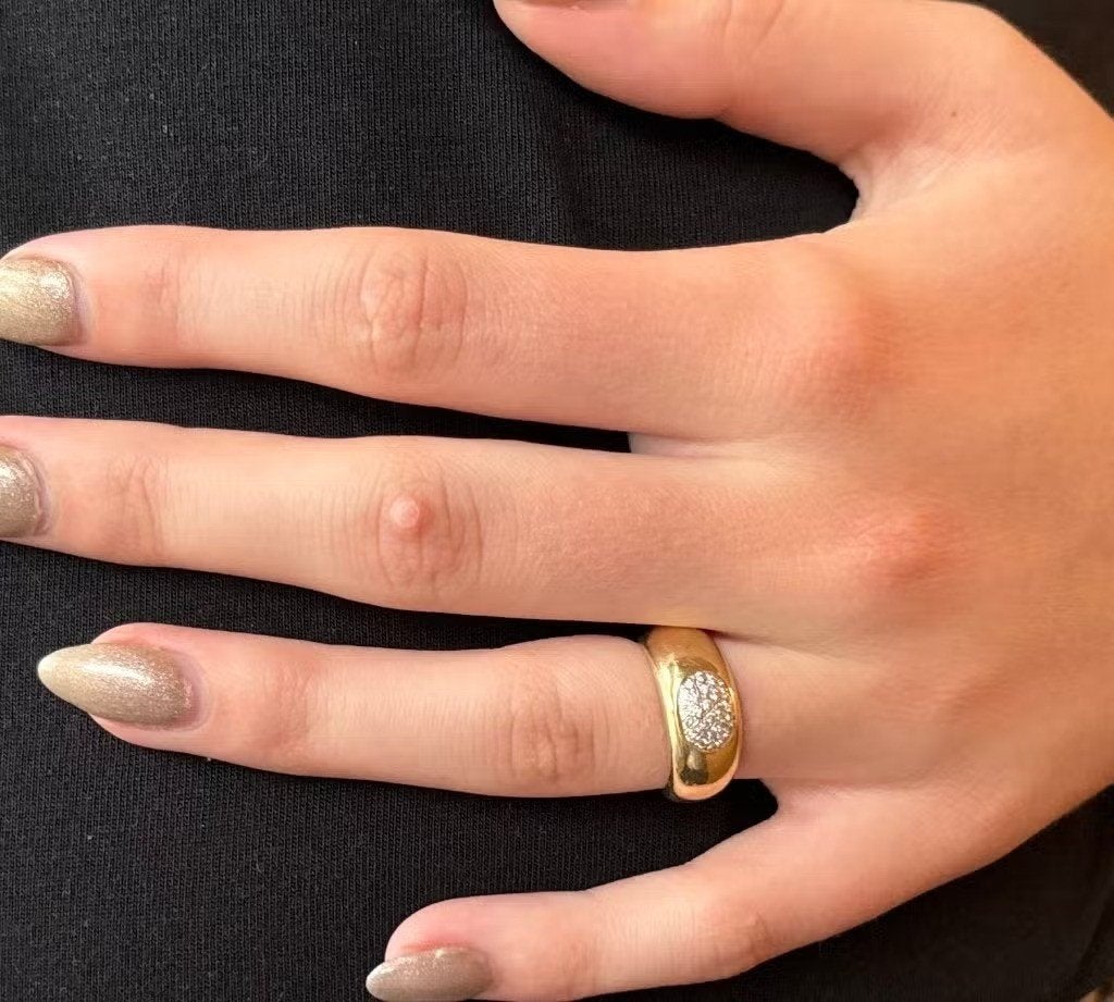 24 diamanten 14k gouden brede band ring dames briljant luxe, Ophalen of Verzenden, Zo goed als nieuw, Dame of Heer, Met edelsteen