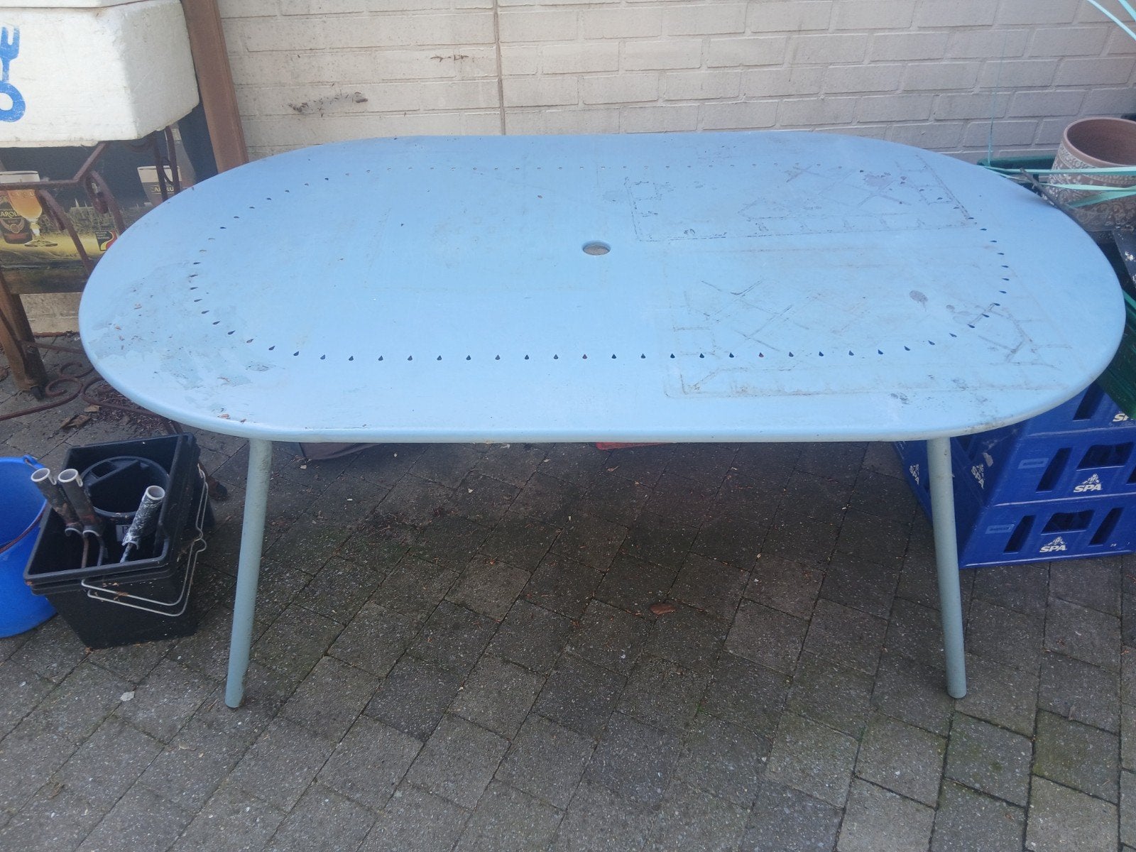 Table en métal bleu, largeur 90 et longueur 160, 3 autres no, Jardin & Terrasse, Enlèvement