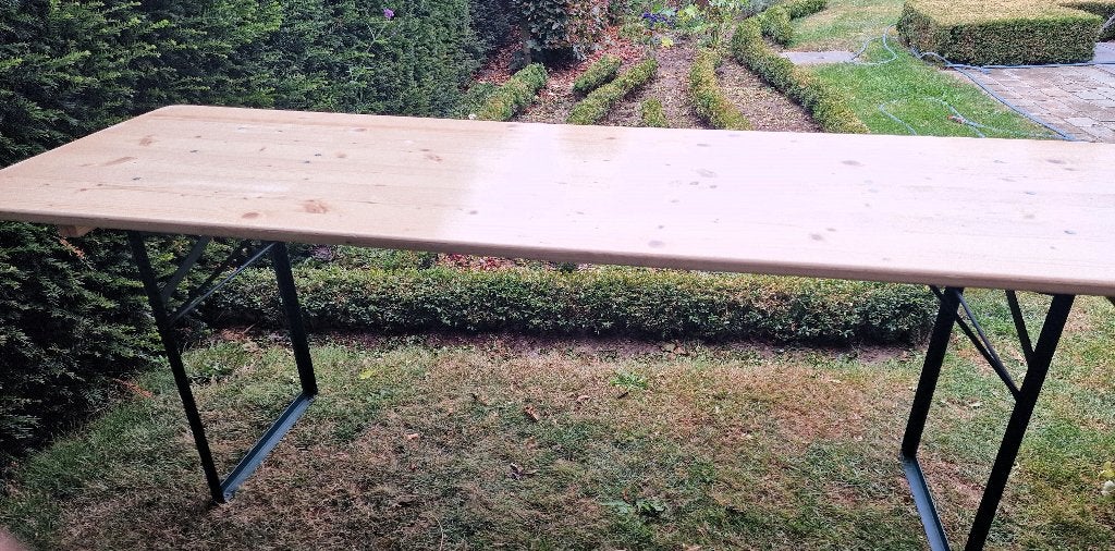 Biertafel 220 X 70 X 74, Tuin en Terras, Ophalen, Zo goed als nieuw, Rechthoekig, Hout
