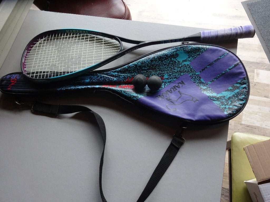 squash racket, Sport en Fitness, Ophalen, Gebruikt, Racket, Met hoes