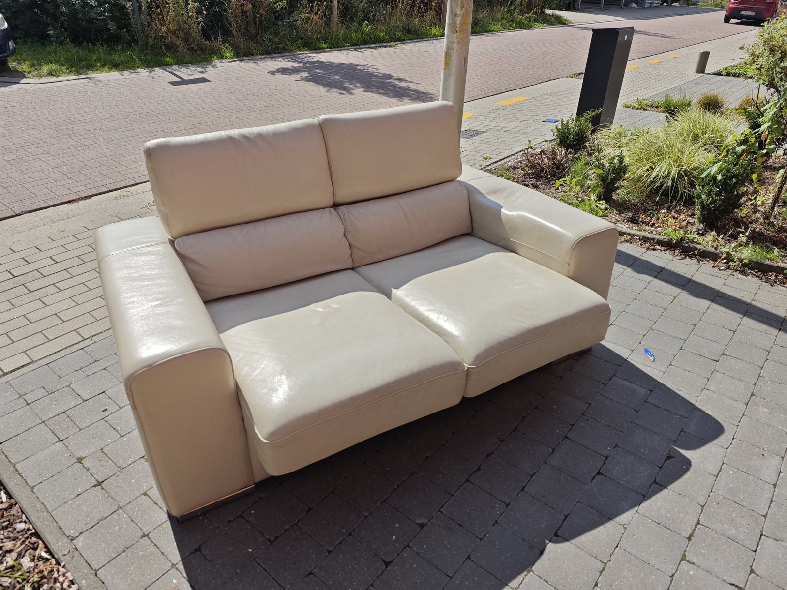 Witte lere 2 zit zetel, Ophalen, Gebruikt, Tweepersoons, Leer