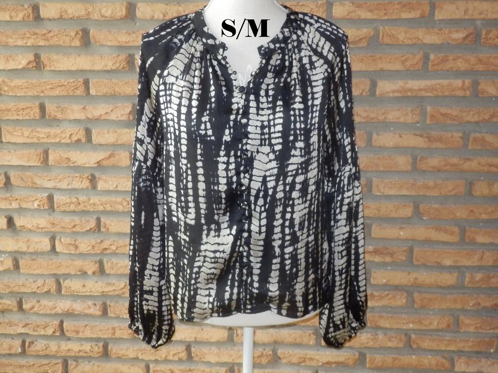 (21)- chemisier femme t.S/M beige noir - easy clothes-, Zwart, Ophalen of Verzenden, Zo goed als nieuw, Easy clothes