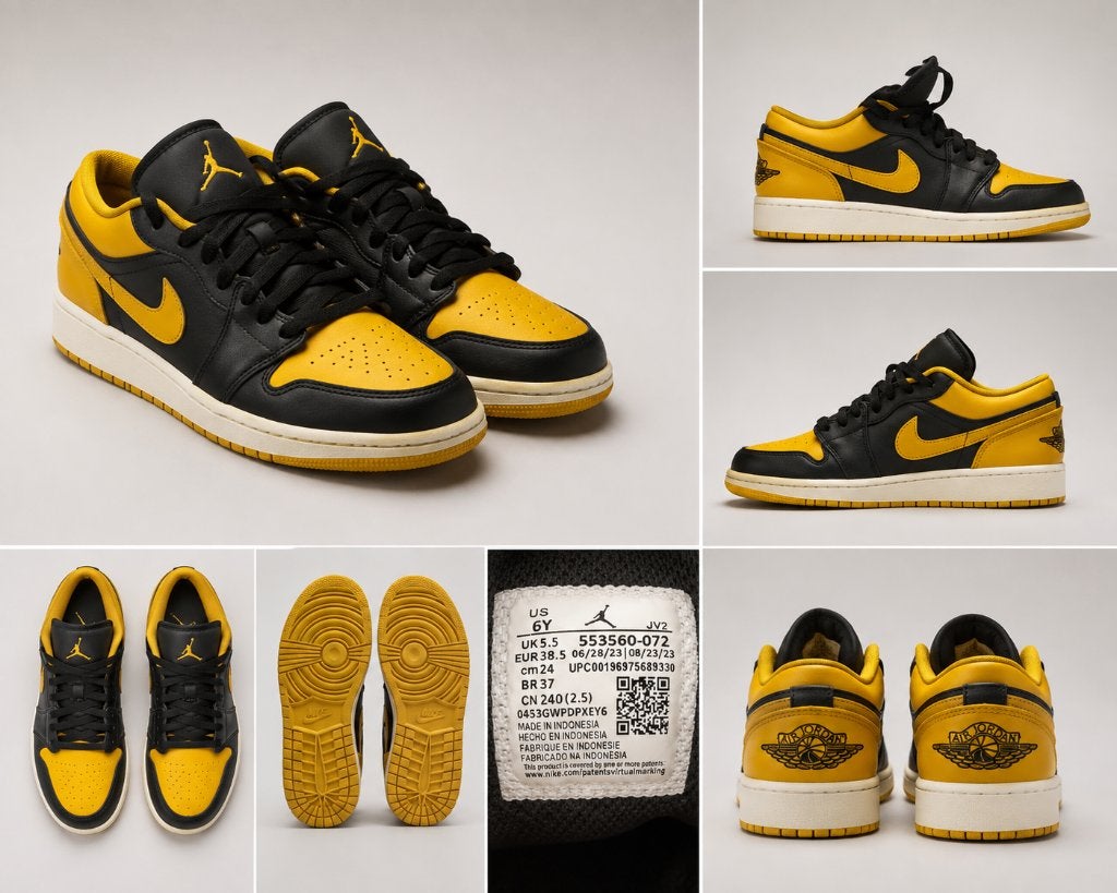 Nike Air Jordan 1 Low GS Yellow Ochre (553560-072) maat 38,5, Kleding | Heren, Schoenen, Ophalen, Zwart, Zo goed als nieuw, Sneakers
