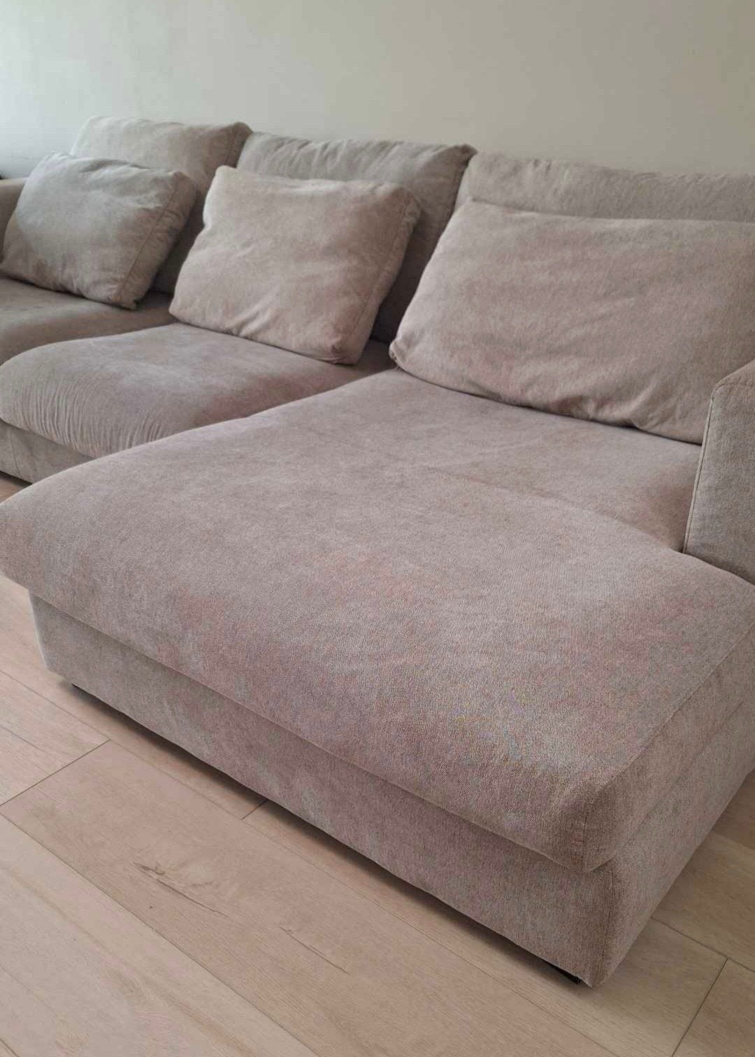 Stevige beige hoekzetel wasbare hoezen katvriendelijke stof, Huis en Inrichting, Zetels | Zetels en Chaises Longues, Ophalen, Stof