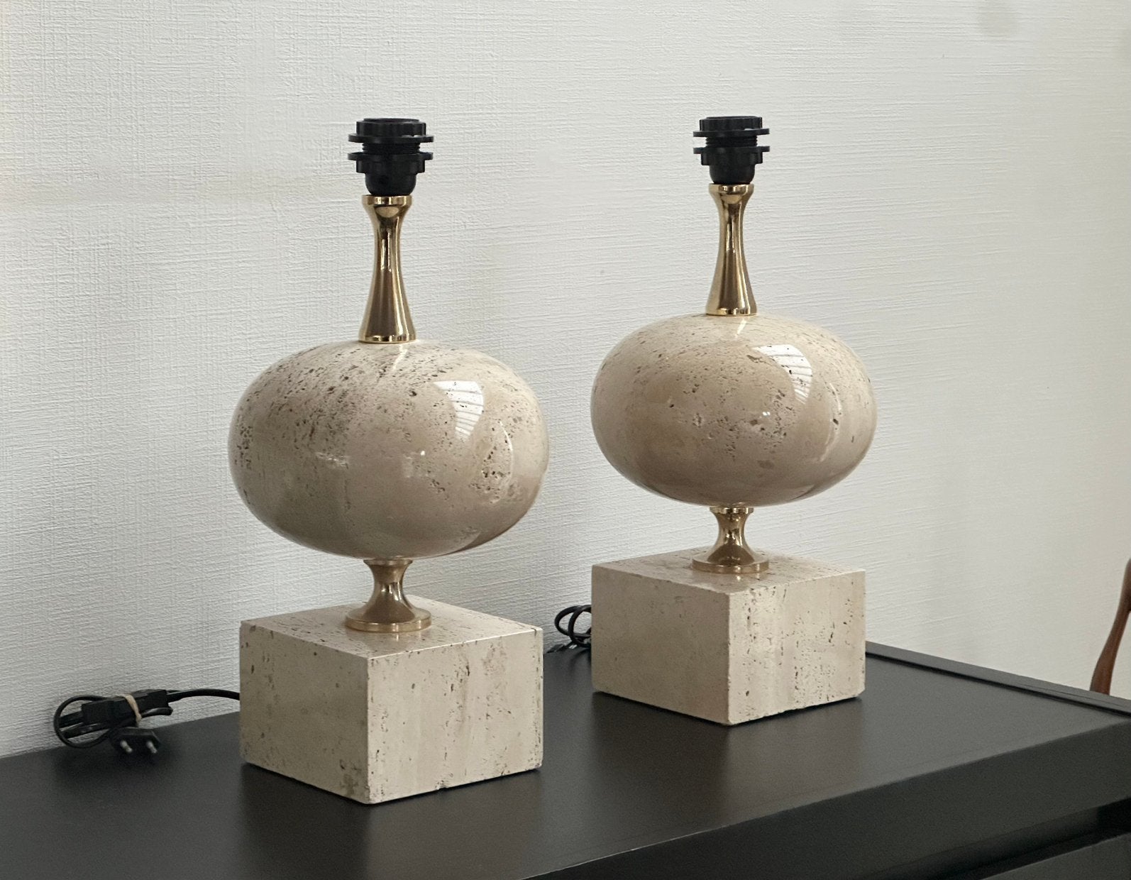 Vintage travertine tafellampen by Philippe Barbier, Ophalen, Bureaulamp, Art deco, Keramiek