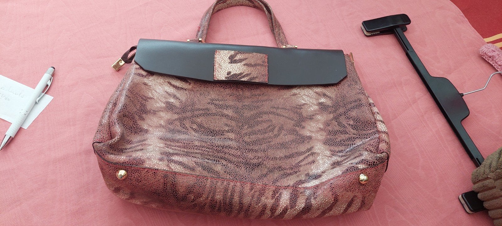 lederen handtas 36cm breedte 33cm hoogte, Ophalen of Verzenden, Zo goed als nieuw, Overige kleuren, Handtas