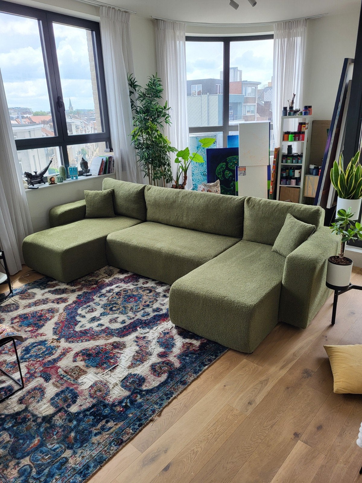 Coin salon vert (canapé-lit) en tissu ours en peluche, Maison & Meubles, Enlèvement, Tissus
