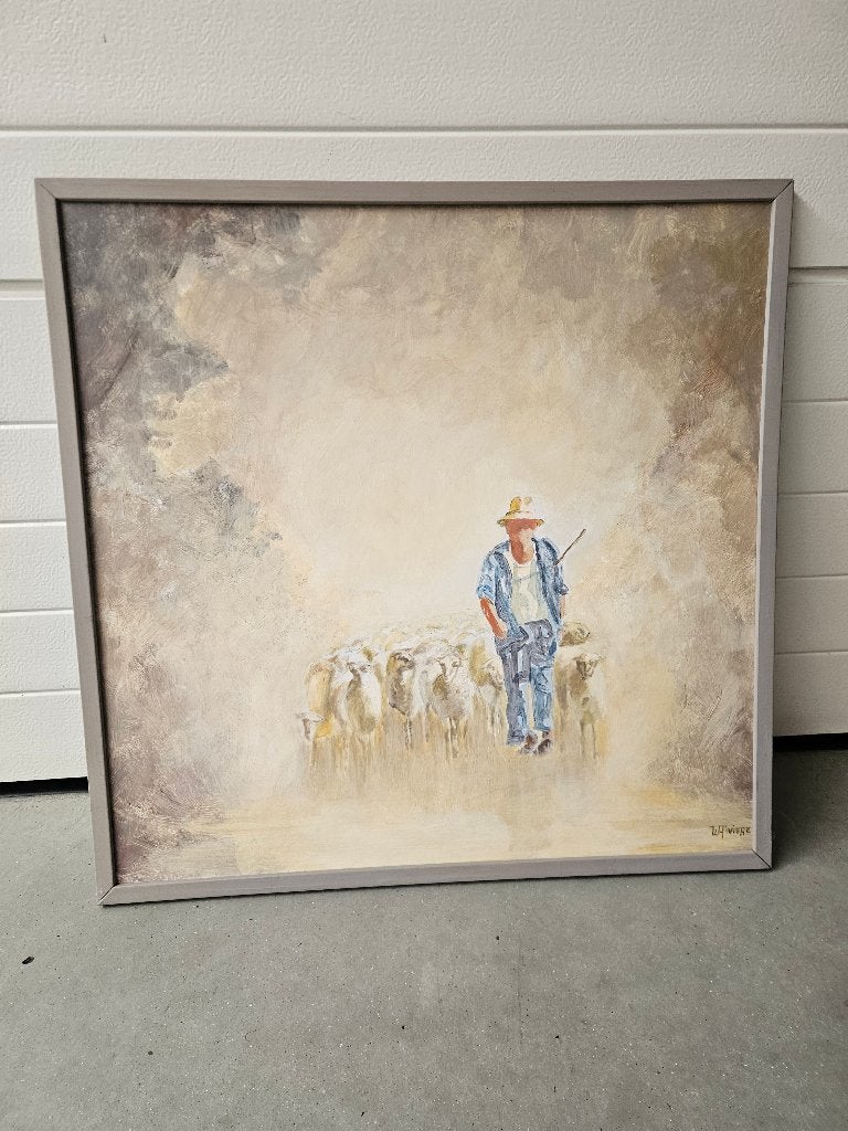 Mooi werk van herder met zijn schapen kudde, koopje 100 euro, Antiquités & Art, Enlèvement, Signé, Autres sujets