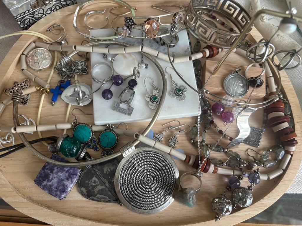 Grand lot bijoux anciens argent pierres naturelles etc, Envoi, Comme neuf, Argent, Argent