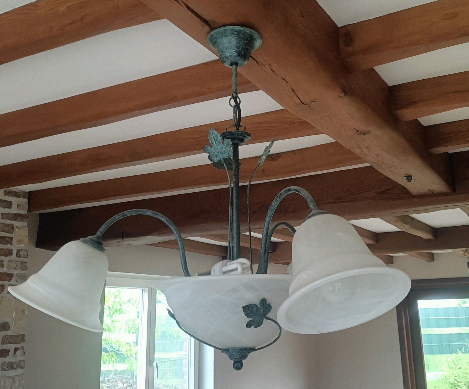 Lustre suspendu vintage en métal forgé vert de gris, Electroménager, Enlèvement