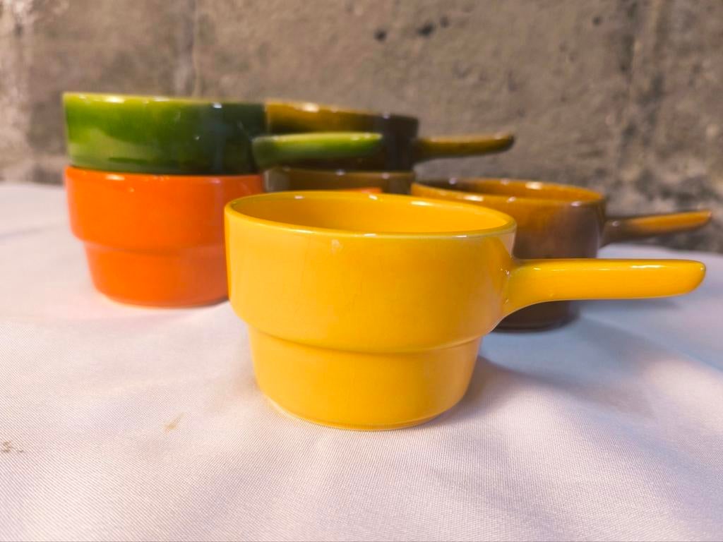 Retro pop soep/koffietasjes. Jaren 70. 6 stuks., Ophalen