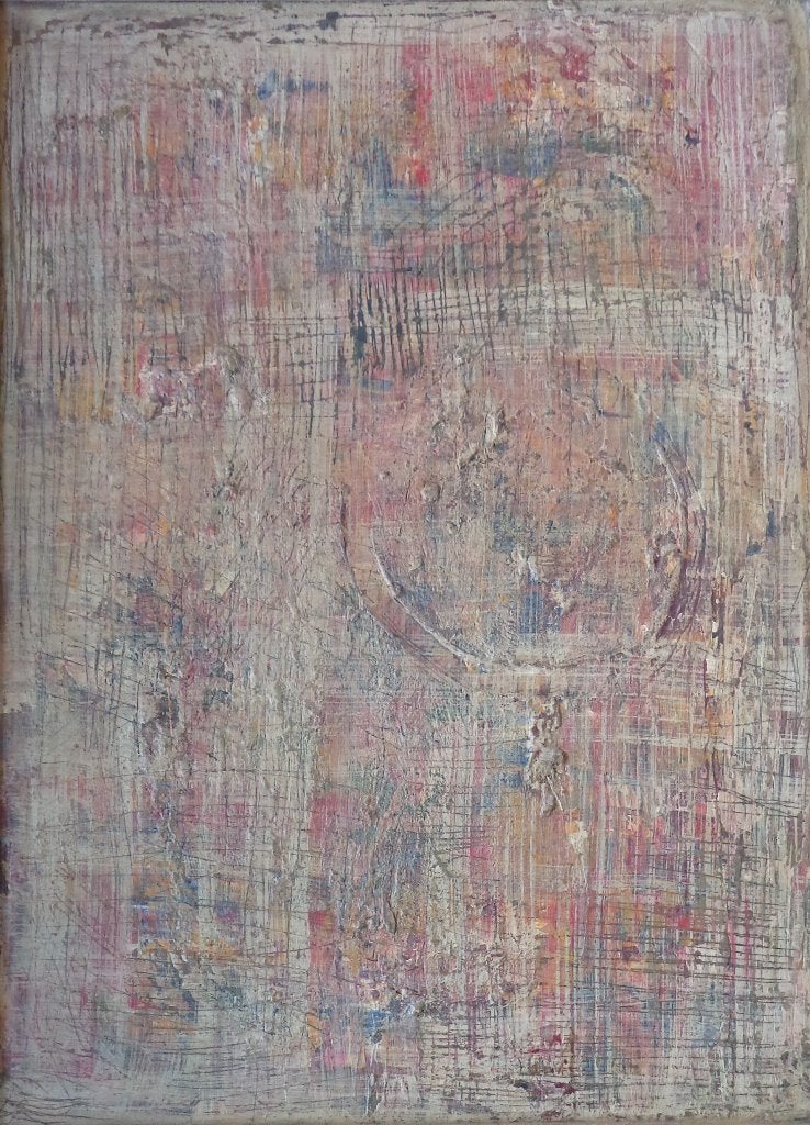 ONBEKEND / ABSTRACTIE / OLIEVERF + PLAASTER / 122x92cm KADER, Ophalen