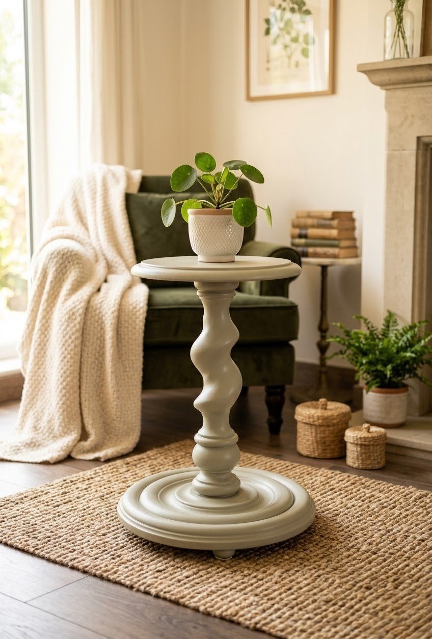 Table à plantes en chêne massif rénovée., Rond, Enlèvement, Bois, Landelijk / klassiek / tijdloos