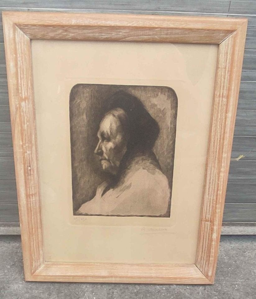 Gravure vieille dame signe René mallet, Antiek en Kunst, Kunst | Etsen en Gravures, Ophalen of Verzenden, Gravure, Genummerd