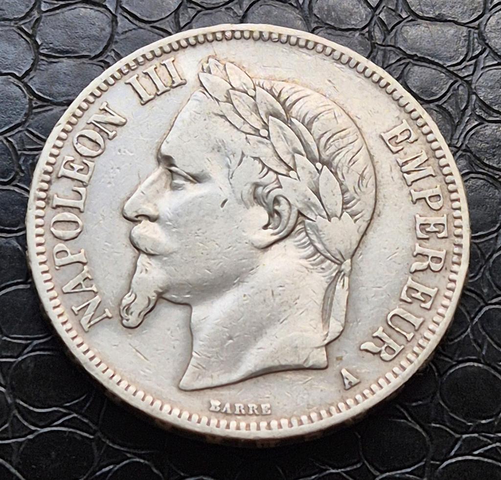 5 Francs. 1868 A. Napoleon lll, Postzegels en Munten, Ophalen of Verzenden, Frankrijk, Losse munt, Zilver
