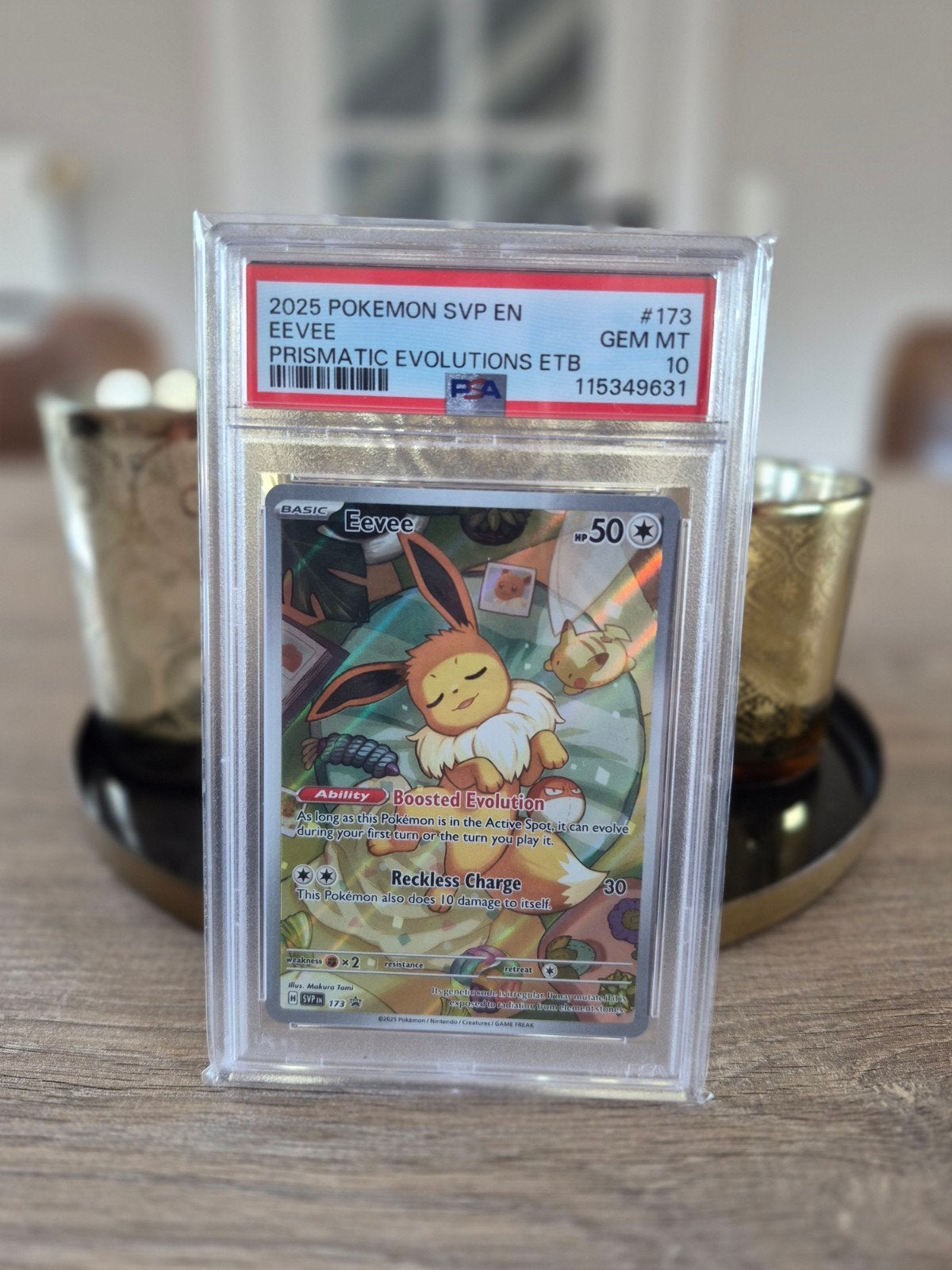 Eevee Prismatic Evolutions ETB Promo 173 PSA 10, Ophalen of Verzenden, Nieuw, Losse kaart