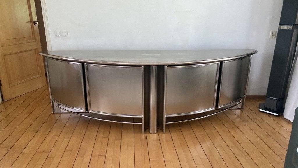 Maison Jansen Stainless Steel Dressoir – 1980s, Huis en Inrichting, Kasten | Dressoirs, Zo goed als nieuw, 200 cm of meer, 50 tot 75 cm