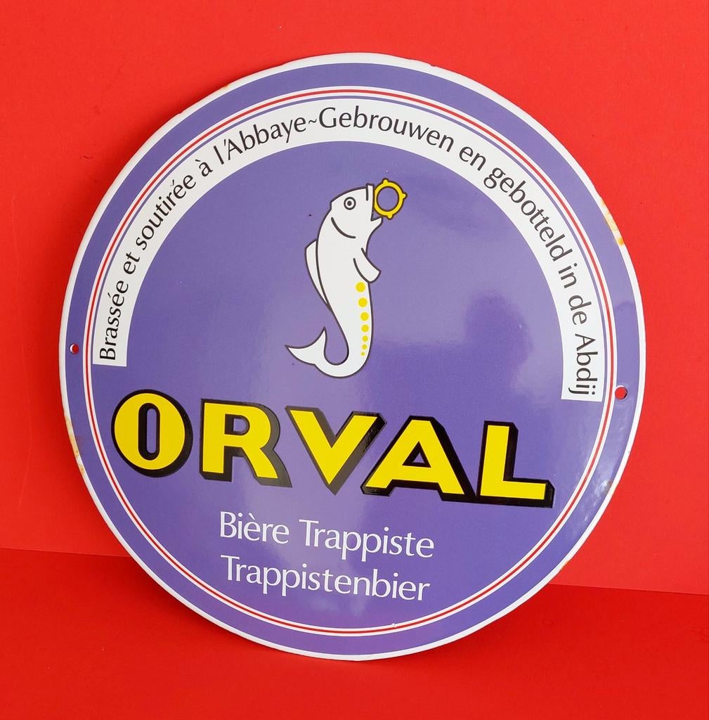 Orval Trappist geëmailleerd bierbord, Ophalen of Verzenden, Zo goed als nieuw, Reclamebord