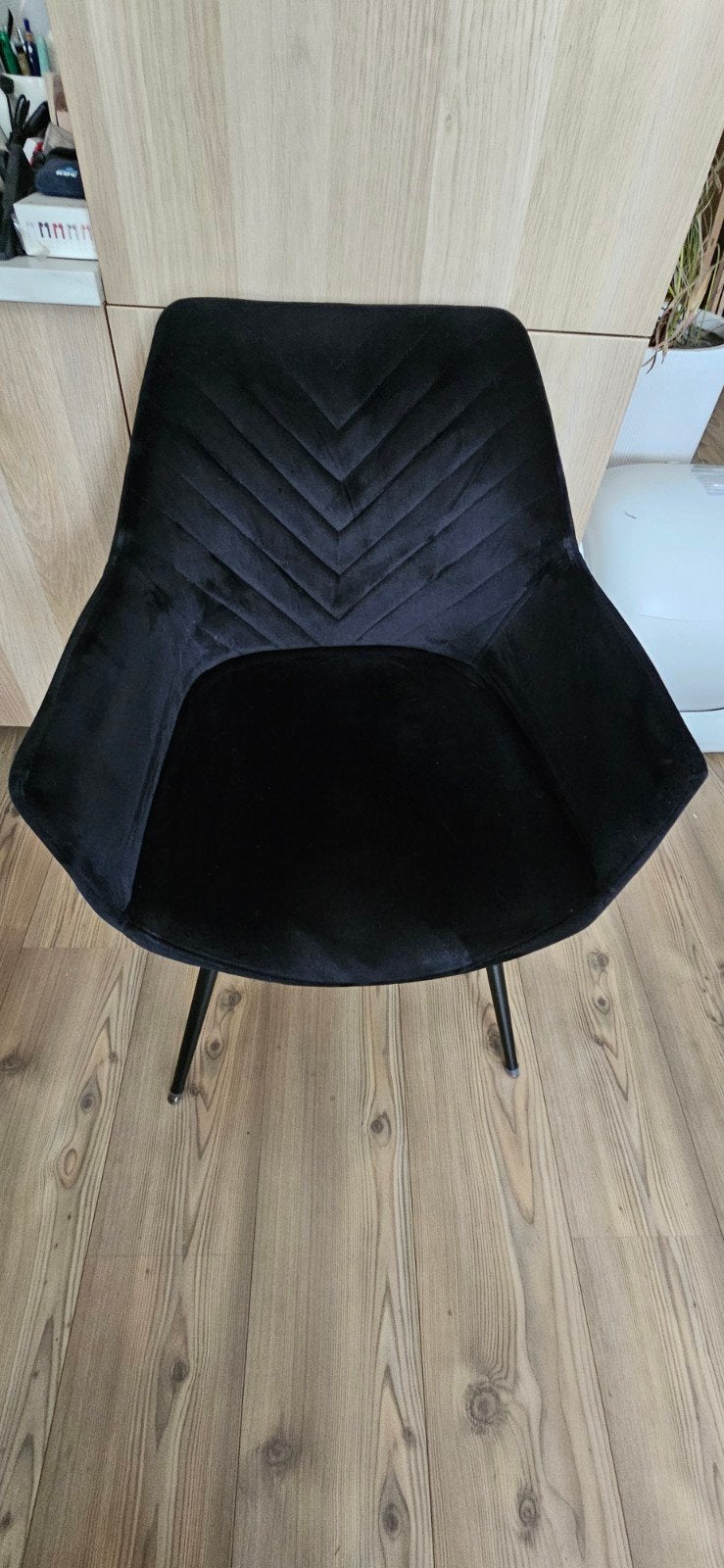 zwarte velours eetkamerstoelen (6 stuks), Huis en Inrichting, Stoelen, Ophalen, Gebruikt, Zwart, Stof