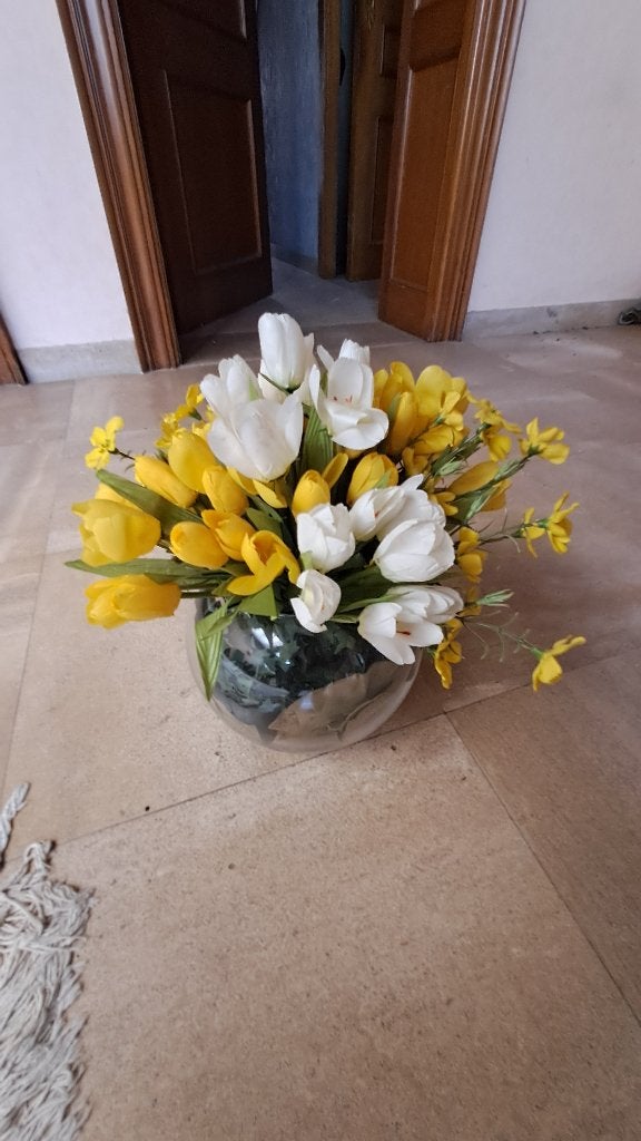 Kunstbloemen tulpen wit / geel, Ophalen, Geel