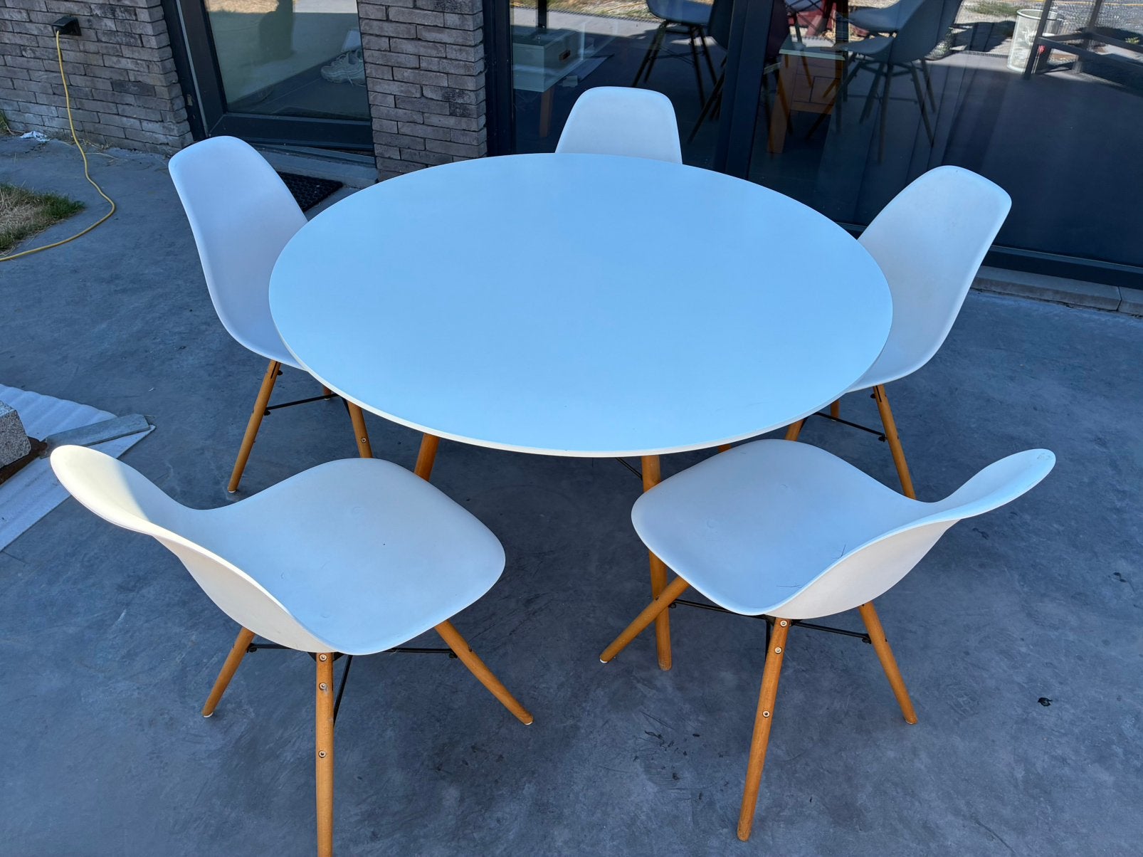 Tafel en 5 stoelen, Huis en Inrichting, Tafels | Eettafels, Ophalen, Gebruikt, Rond, Vijf personen of meer