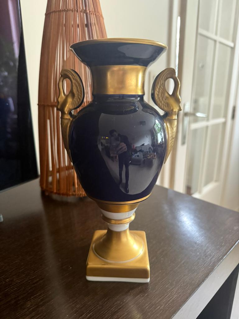 Porcelaine de Baudour vaas –cobalt blauw & verguld porselein, Enlèvement