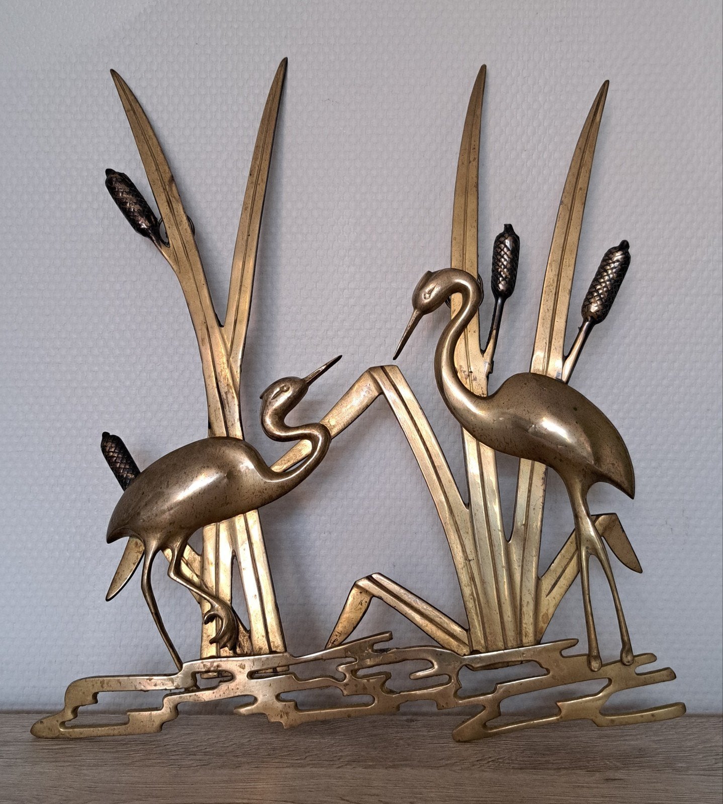 Koperen wandsculptuur van Hollywood Regency Reigers uit het, Ophalen of Verzenden