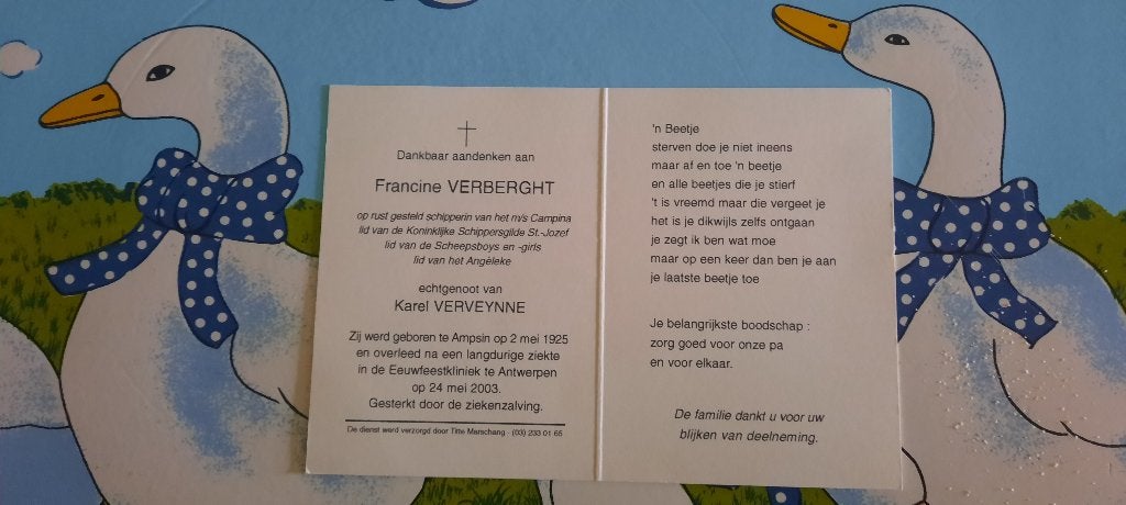 bidprentje Schipperin, Verzamelen, Bidprentjes en Rouwkaarten, Ophalen of Verzenden, Bidprentje