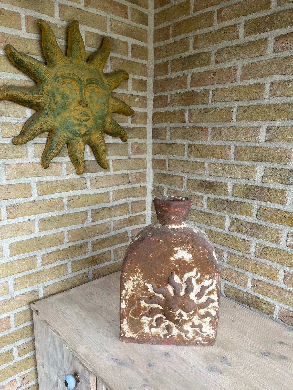 Mexicaanse zon en bijpassende kruik, Tuin en Terras, Ophalen, Zo goed als nieuw
