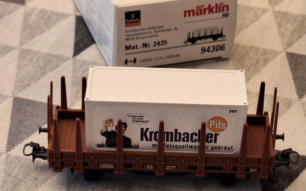 Märklin HO 94306 vlakke wagen Krombacher van de DB, Enlèvement ou Envoi, Comme neuf, Wagon, Märklin